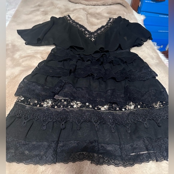 Free people capelet tiered mini dress in black 2 - Picture 6 of 8